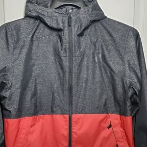 The North Face Gray and Red Raincoat